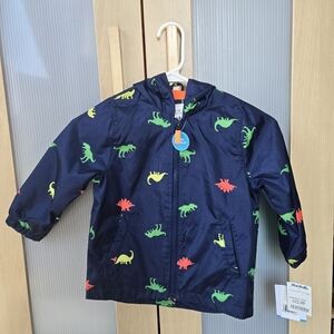 Carter's 3T Lined Raincoat with Hood Full Zip Dinosaur Blue White Orange